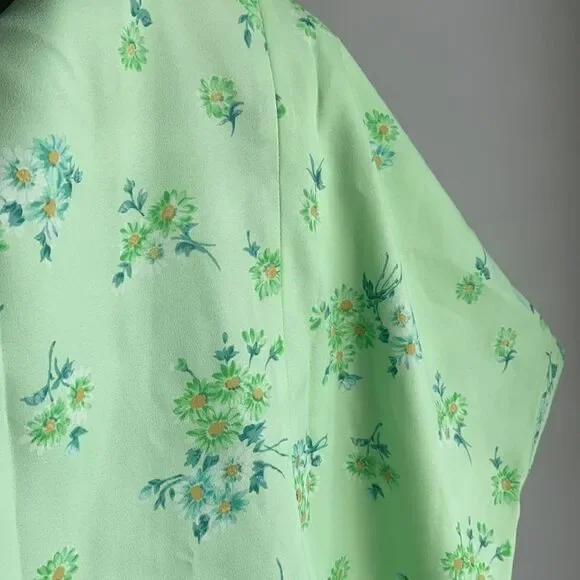 Vintage 70s 60s mint green floral short summer dress capped sleeves open back - Picture 8 of 8
